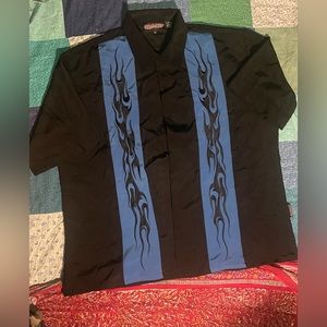 Sapphire Lounge tribal blue flame bowling shirt XL